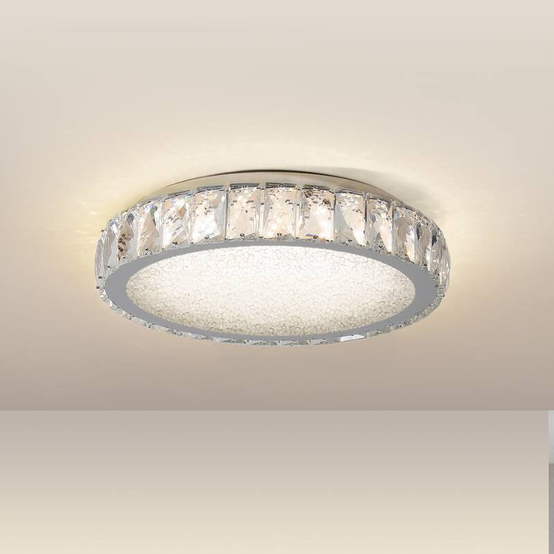 Crystal LED Ceiling Light, 13.8-Inch Flush Mount, 38W Dimmable Modern Fixture, Perfect for Living Room, Bedroom - Chrome