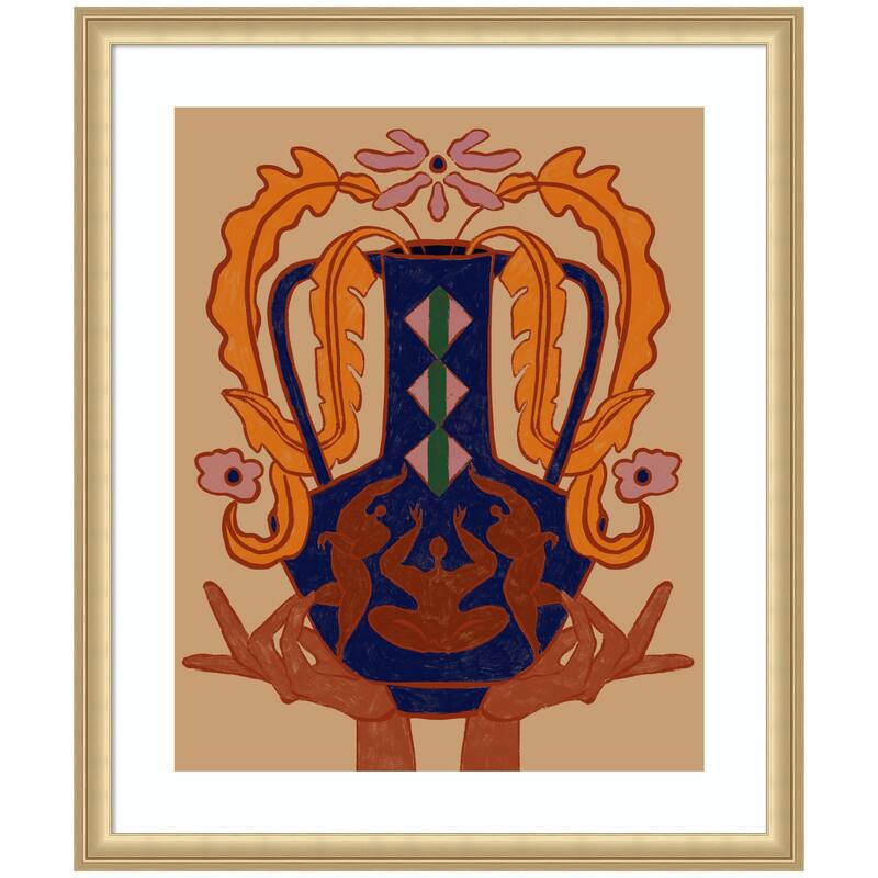 Kate and Laurel Vessel Collection Blossom by Arty Guava Framed Wall Art Print - 22 x 26 - Gold