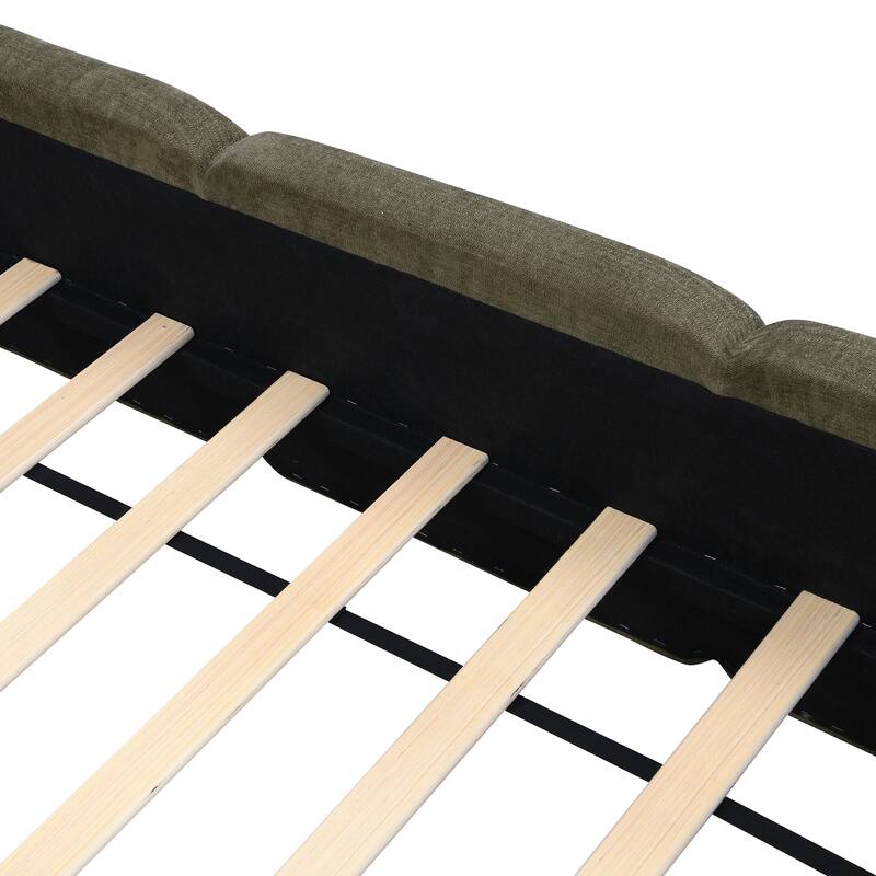 Embedded Platform Bed with Square Plush Upholstery Headboard White