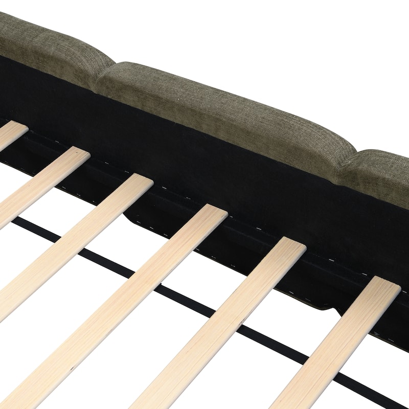 King/Queen/Cal King Platform Bed with Boucle Headboard & Footboard, Upholstered Grounded Frame