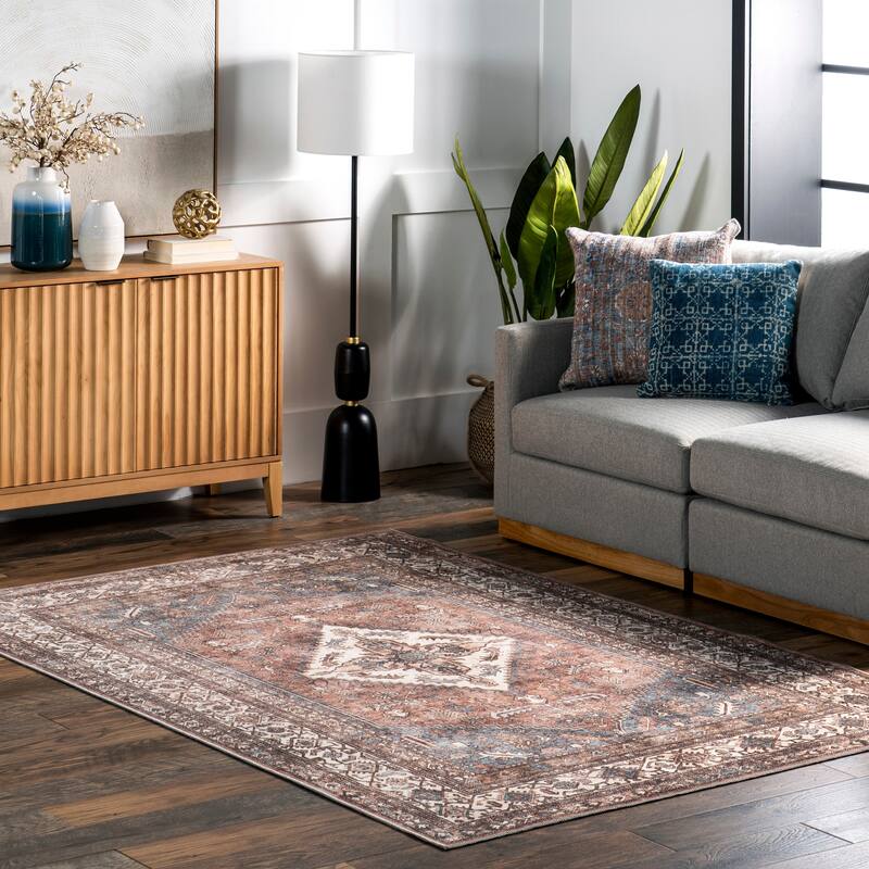 Nuloom Tindra SpinClean Persian Medallion Machine Washable Area Rug - 3'3" x 5' - Light Rust - Rectangle