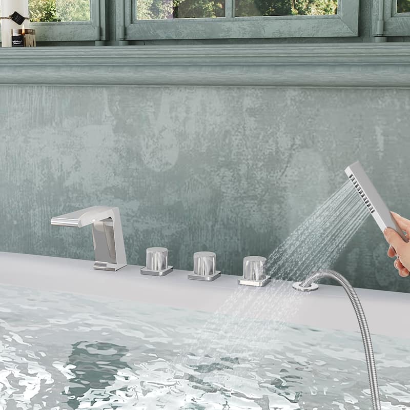 Roman Tub Faucet with Handheld Shower 3-Handle Deck Mount Bathtub Faucet Set