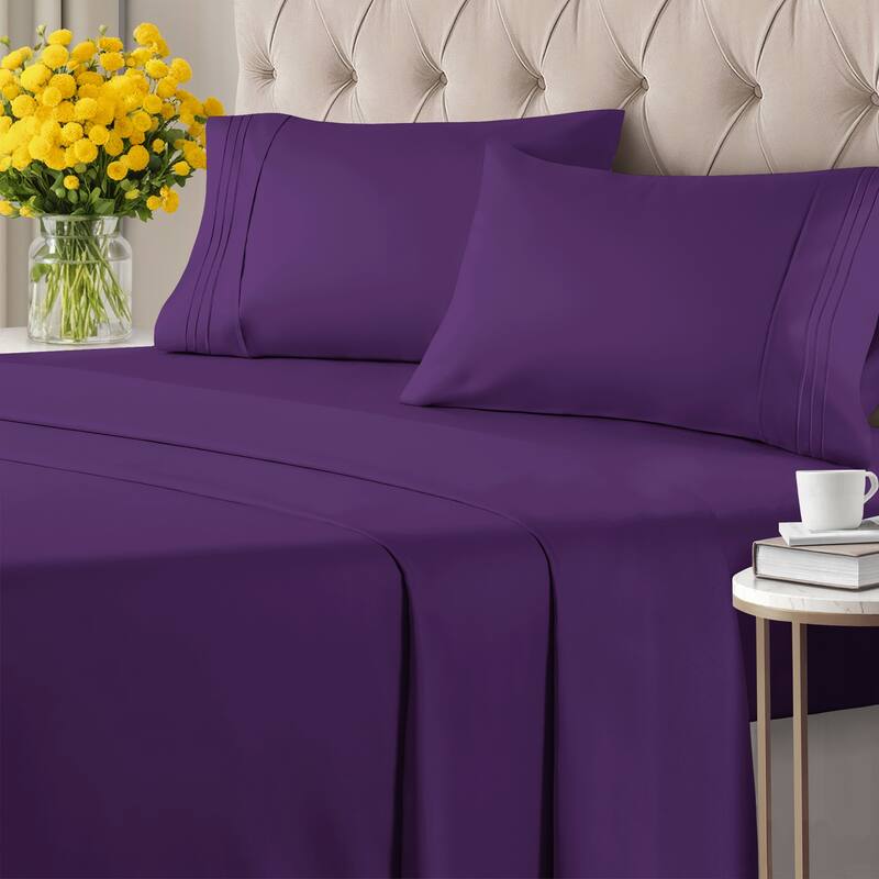 CGK Linens 6 Piece Solid Deep Pockets Microfiber, Easy-Fit Bed Sheet Set - Twin - Purple