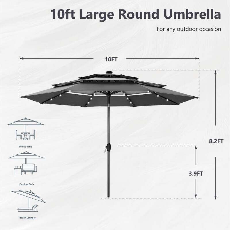 MAISON ARTS 10ft 3 Tier Auto-tilt Patio Umbrella Outdoor Double Vented Umbrella with LED Lights