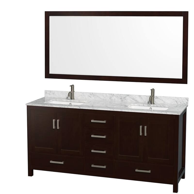Wyndham Collection WCS141472DUNSM70 Sheffield 72" Free Standing Double - Espresso / White Carrara Marble Top / Brushed - Espresso Finish