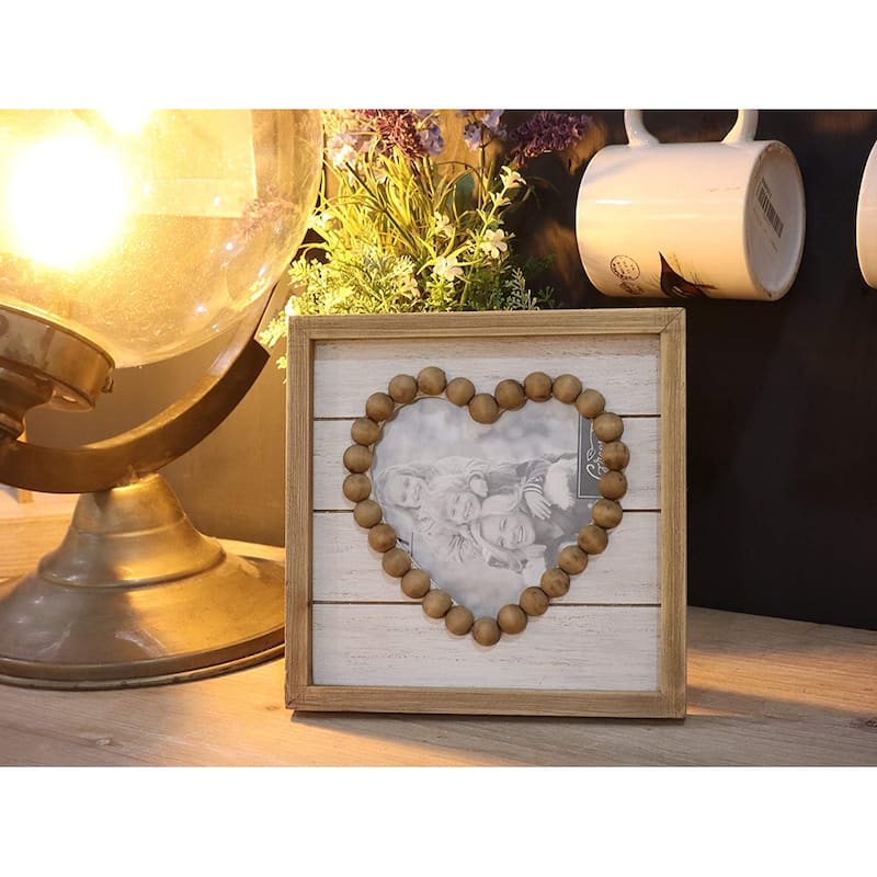 Wood Heart-Shaped Picture Frames with Beads Decorated