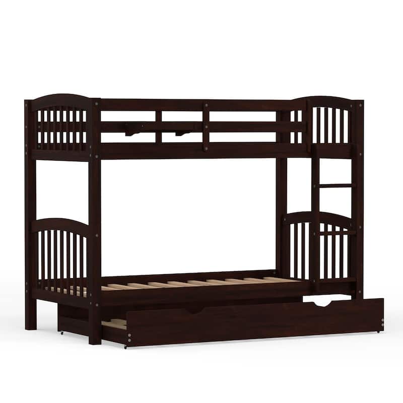Arca Wood Twin Over Twin Bunk Bed, Hanging Nightstand, and Trundle