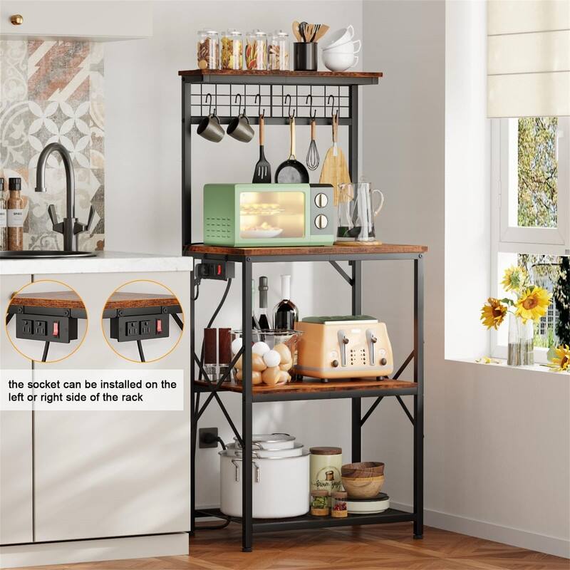 Kitchen Bakers Rack with Power Outlet - 15.16"D x 21.65"W x 49.6"H