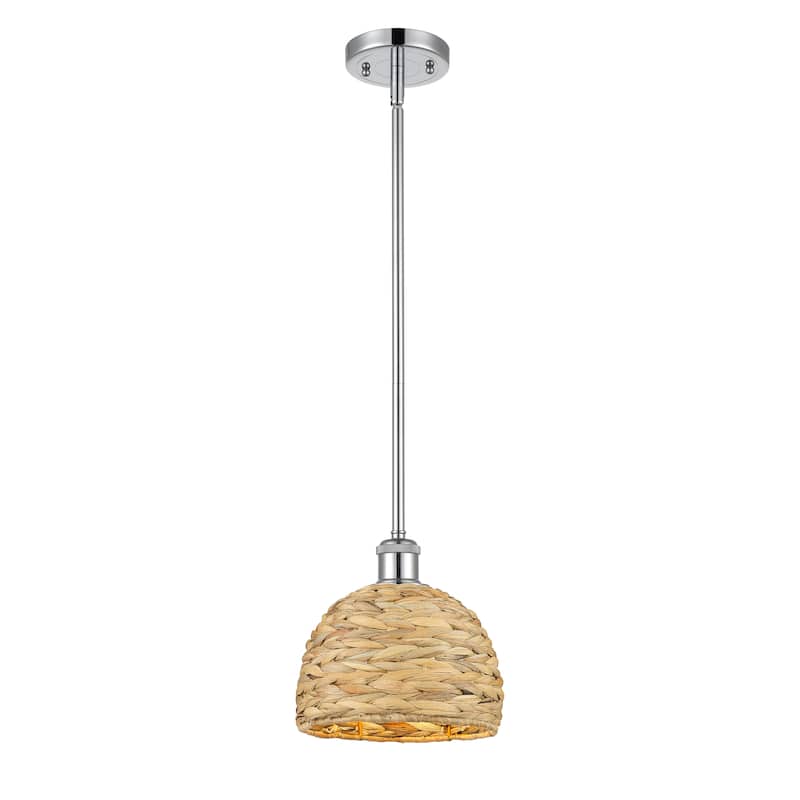 Innovations Lighting Woven Rattan - 1 Light 8" Stem Hung Pendant - Polished Chrome/Natural Rattan
