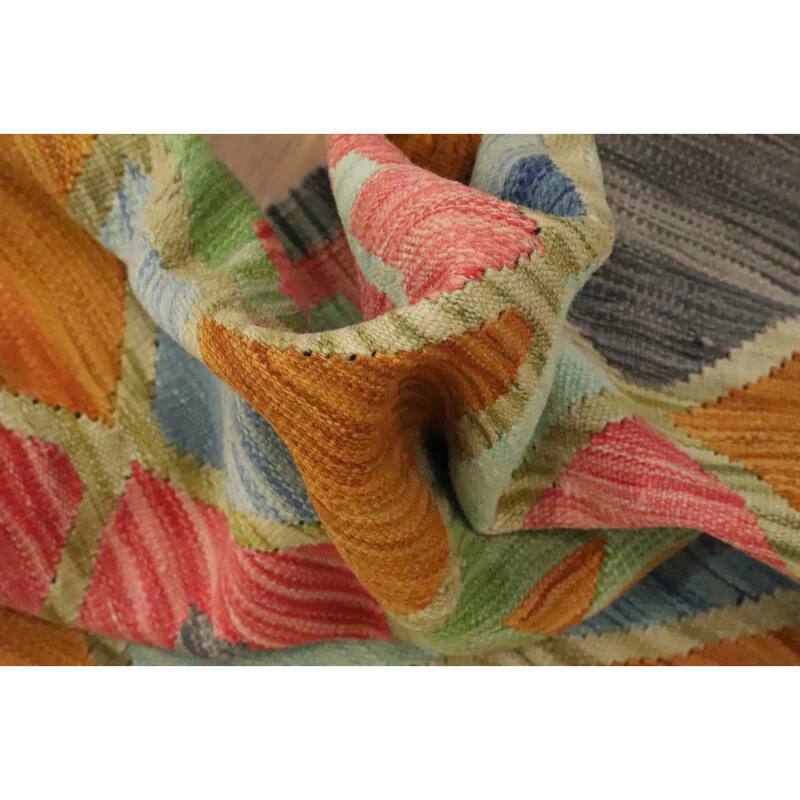 Hand Woven Oriental 100% Wool Carpet Southwestern Tribal Multi-Colored Kilim Area Rug - 9' 8'' X 8' 4''