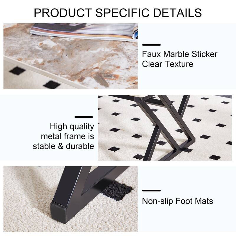 A modern minimalist style marble patterned coffee table with golden metal legs Computer desk Game table Tea table