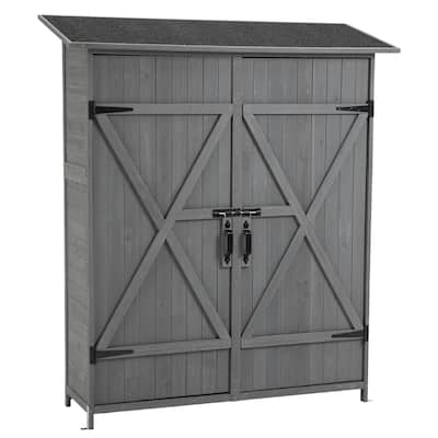 56"L Outdoor Storage Shed with Lockable Doors, Waterproof Roof, Detachable Shelves