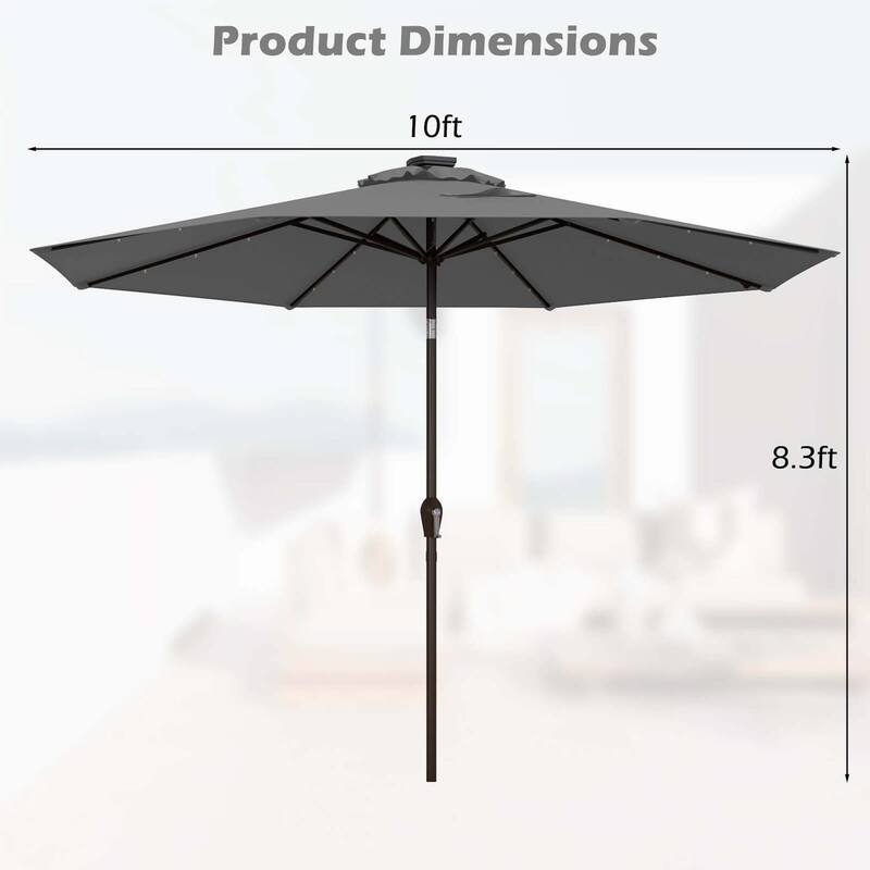 Costway 10' Solar LED Lighted Patio Market Umbrella Shade Tilt