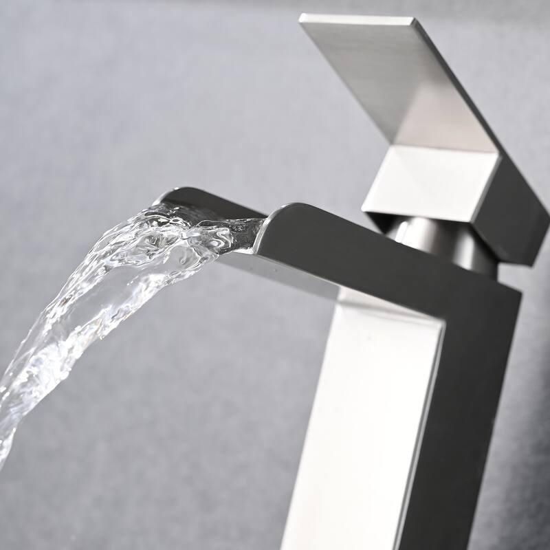 YASINU Waterfall Single Handle Bathroom Faucet with Pop-up Assembly Overflow Drain