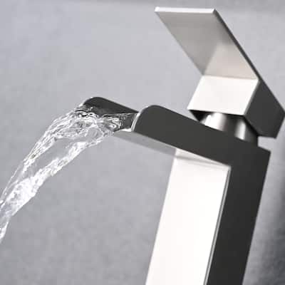 YASINU Waterfall Single Handle Bathroom Faucet with Pop-up Assembly Overflow Drain