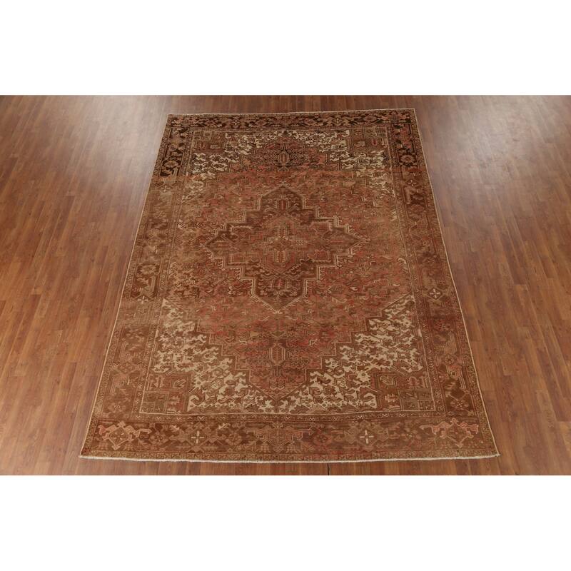 Pink Heriz Persian Vintage Area Rug Hand-Knotted Wool Carpet - 8'0"x 10'8"