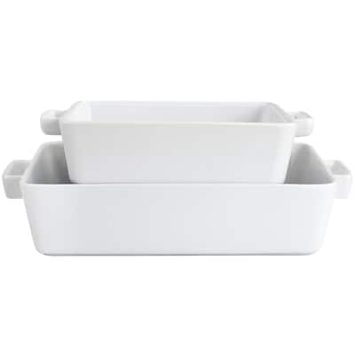 Martha Stewart 2 Piece Stoneware Square and Rectangle Baker Set White