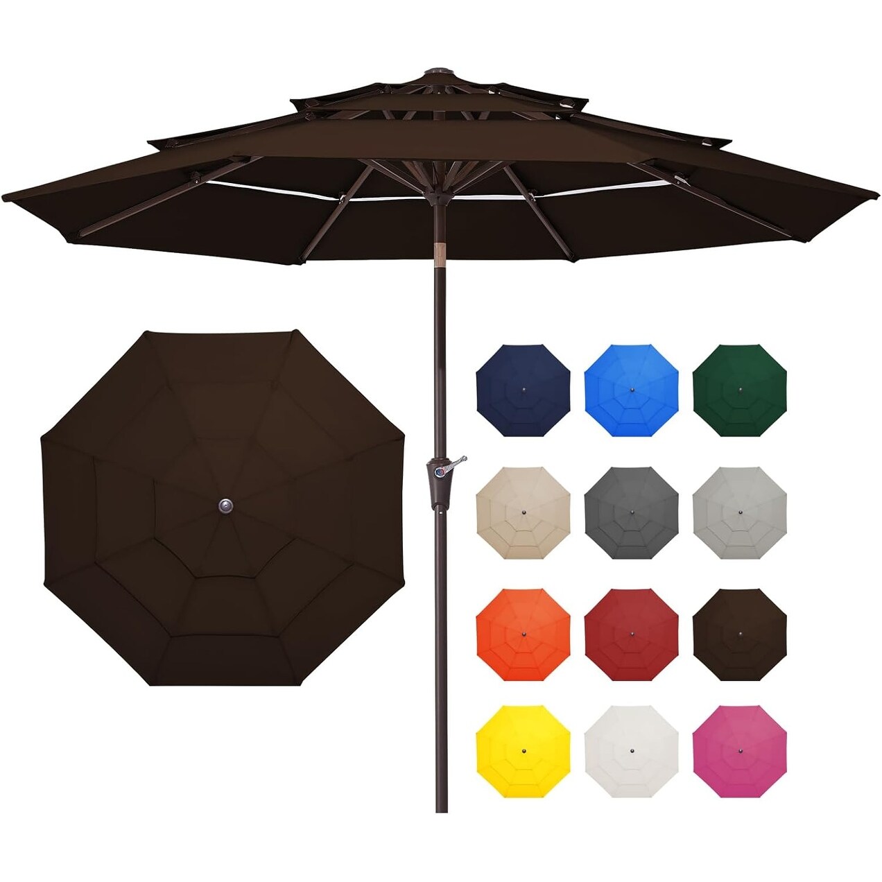 9FT 3-Tier Patio Umbrella with Button Tilt and Crank, UV Protection, Ideal for Outdoor Garden and Pool Use