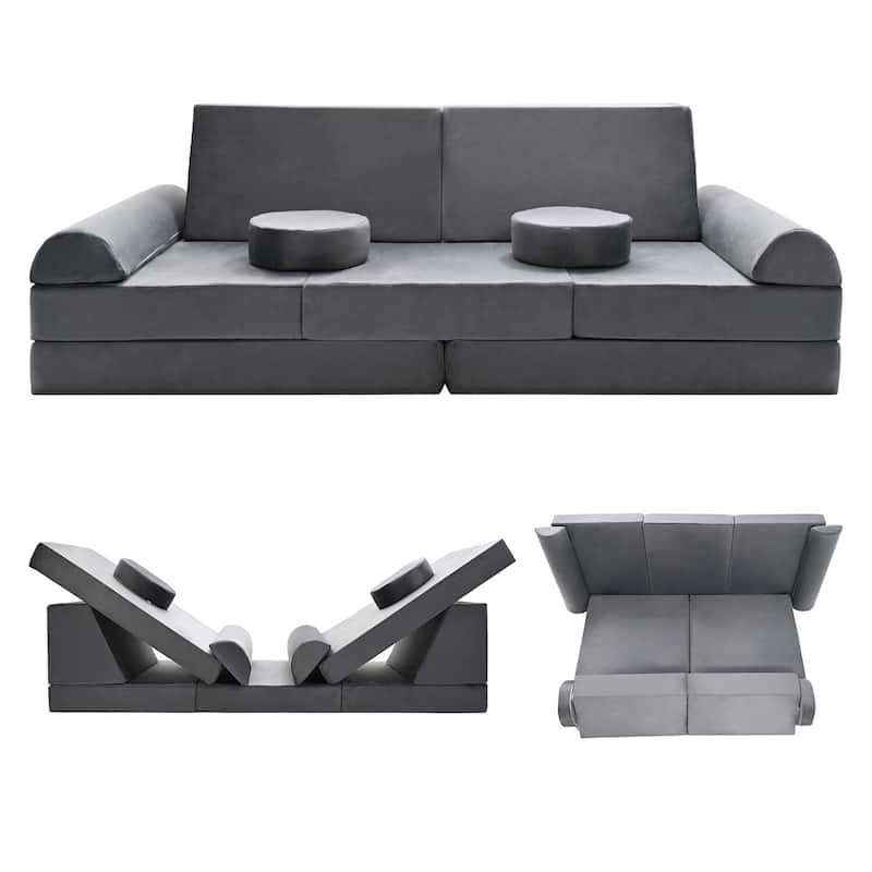 11-Piece Kids Couch Sofa, Convertible Foam and Floor Cushion, Grey - 70.8"×31.5"×19.7" - 70.8"×31.5"×19.7" - Grey