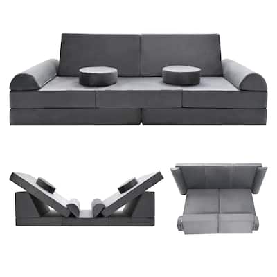 11-Piece Kids Couch Sofa, Convertible Foam and Floor Cushion, Grey - 70.8"×31.5"×19.7"