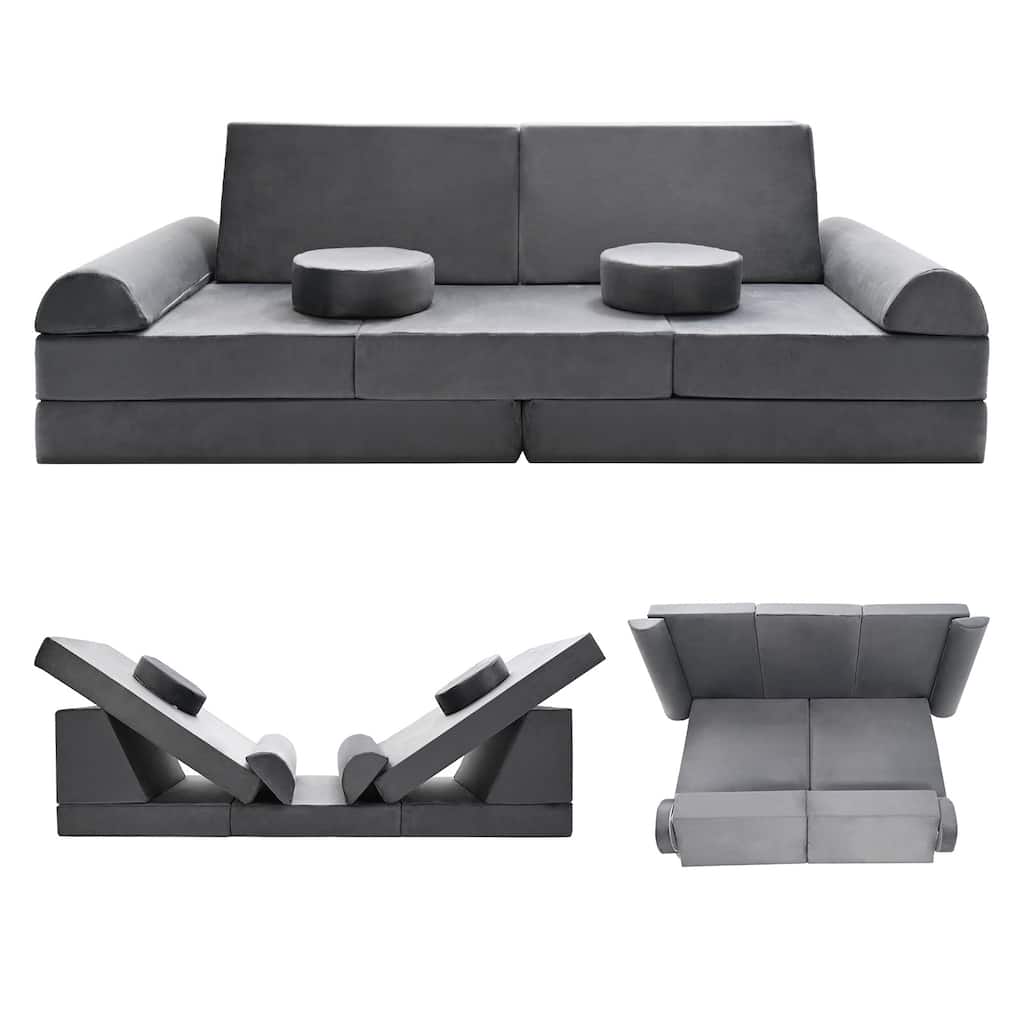 11-Piece Kids Couch Sofa, Convertible Foam and Floor Cushion, Grey - 70.8"×31.5"×19.7"