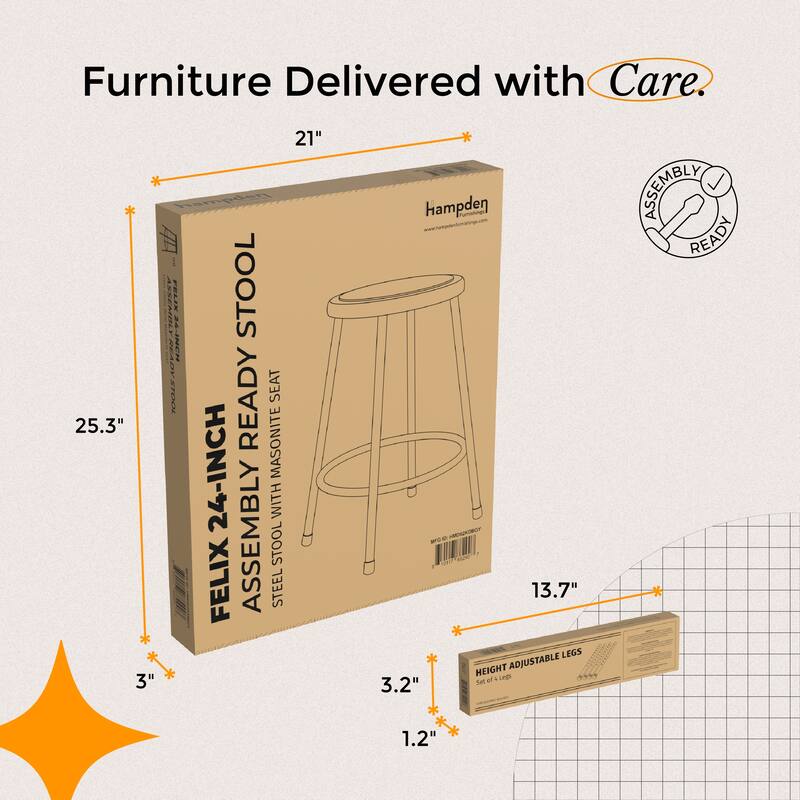 Hampden Furnishings Felix Collection Height Adjustable Steel Stool, AssemblyReady