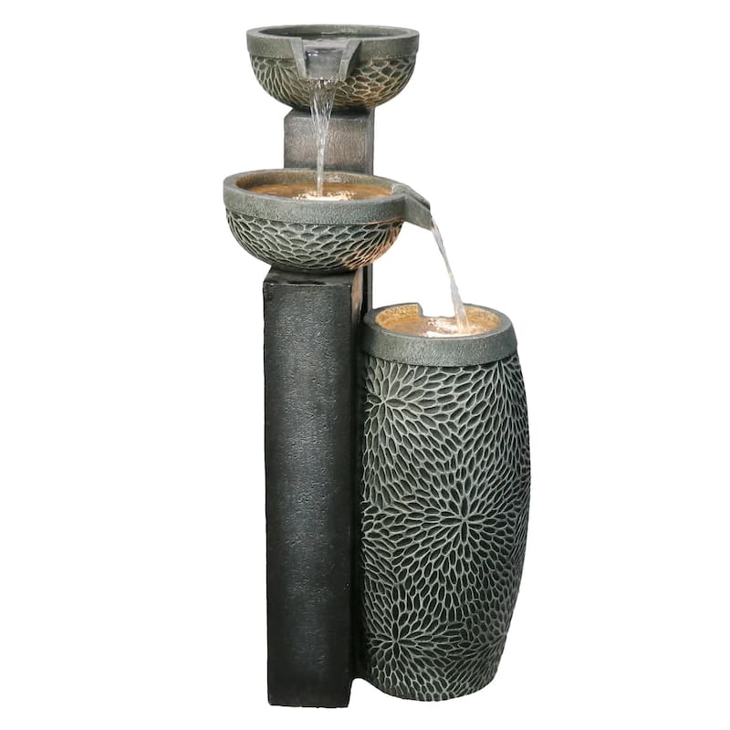 33.5" LED Lighted Cascading Four-Tier Outdoor Garden Water Fountain