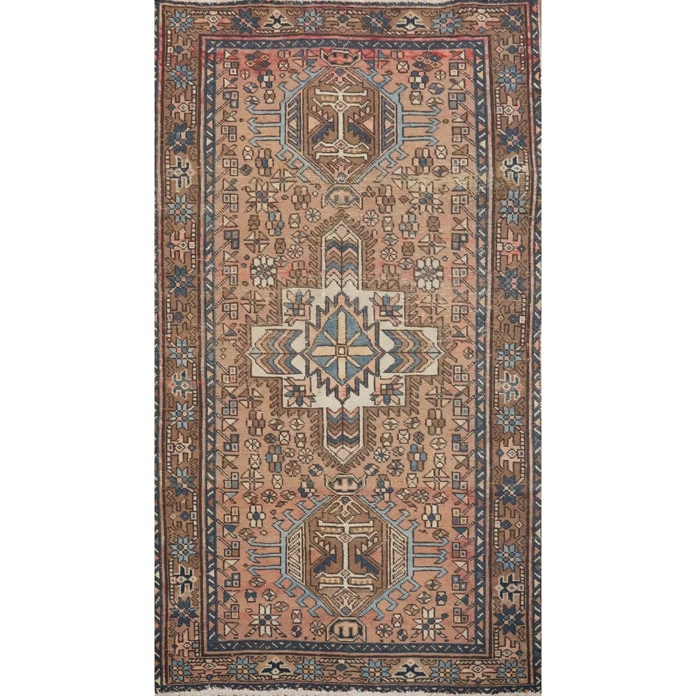 Hand Knotted Oriental 100% Wool Carpet Traditional Tribal Brown Gharajeh Area Rug - 4' 8'' X 2' 8''