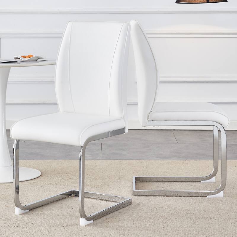 Armless Dining Chairs set of 2, Faux Leather Conference Room Chair with Bent Metal Legs High Back Upholstered Side Chair