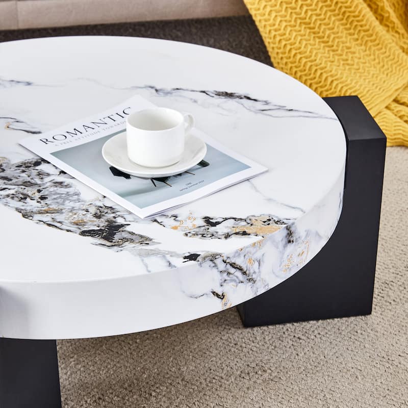 Modern Round Coffee Table with MDF L-Shaped Legs and Double-Layer Design for Living Room
