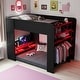 preview thumbnail 31 of 43, Full Size Wood Bunk Bed with Height-Adjustable Desk, Wardrobe, Ample Storage Space and RGB Light Red