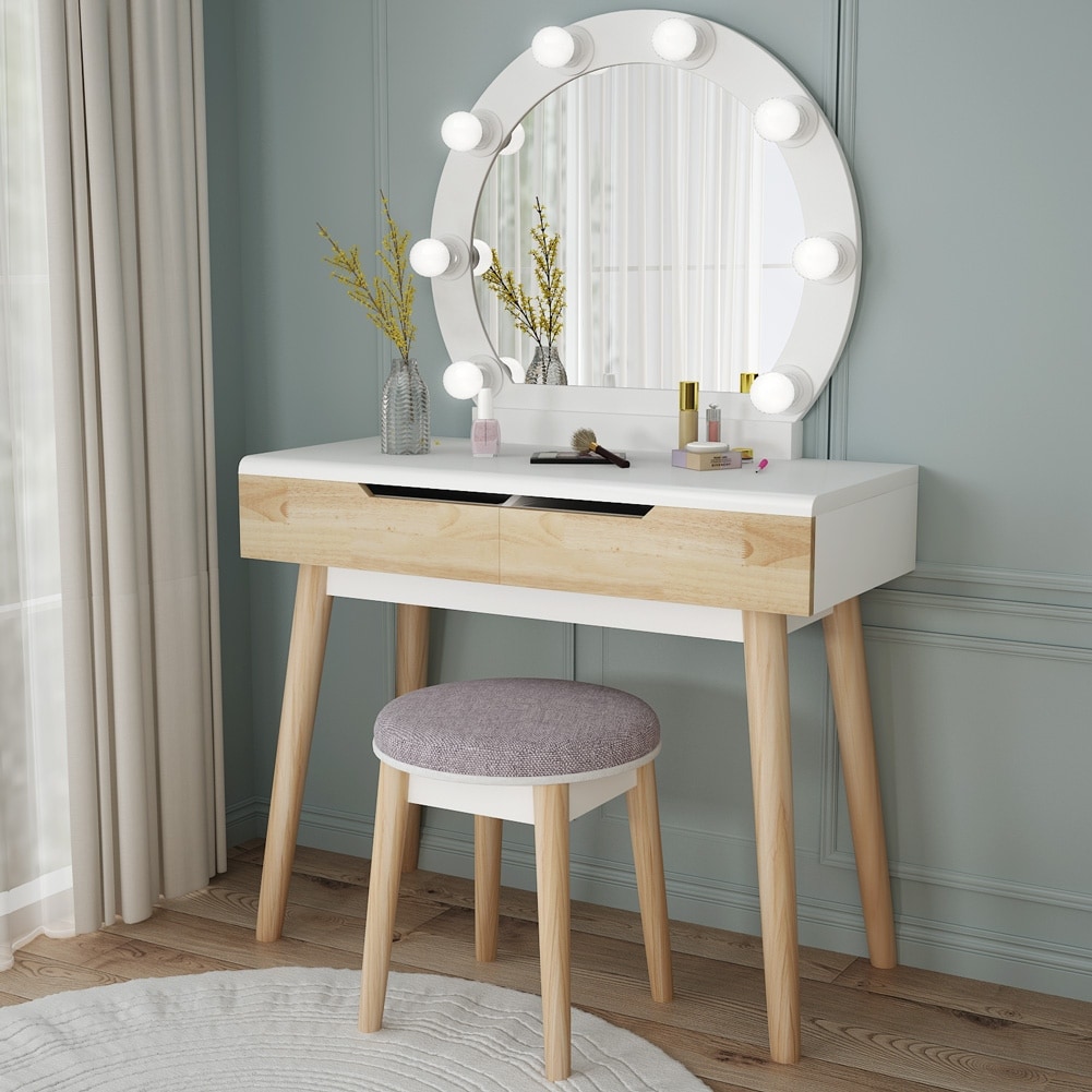 Vanity Set With Lighted Mirror Dressing Table 2 Drawers And Stool On Sale Overstock 29124297
