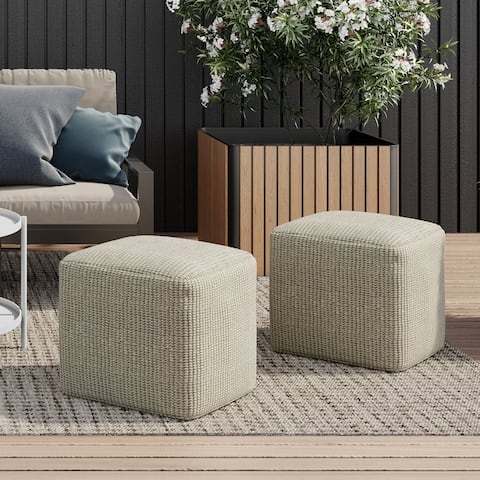 WYNDENHALL Isadora Square Woven Pouf in Cream and Natural Recycled PET Polyester