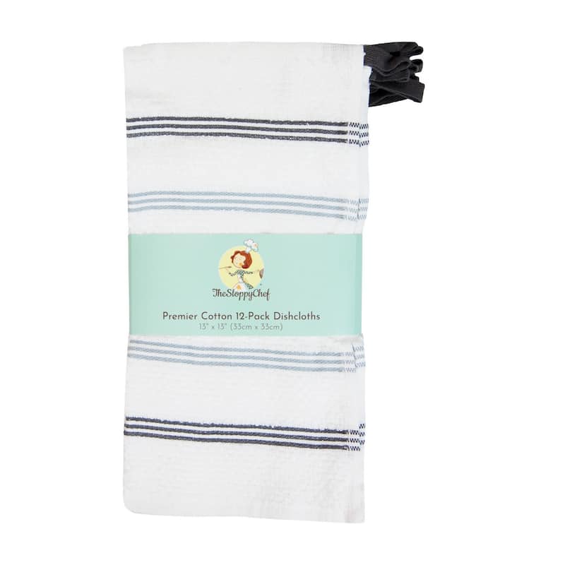 The Sloppy Chef Premier 12-Piece Striped Dishcloths - 13x13