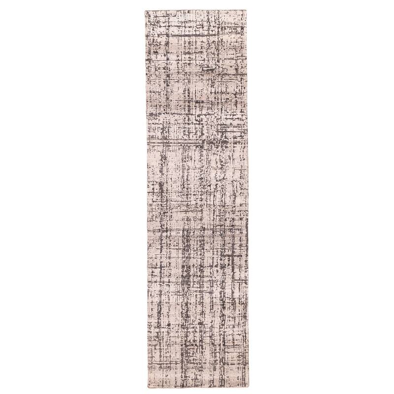 ECARPETGALLERY Hand-knotted Legacy Beige, Charcoal Silk, Wool Rug - 2'6 x 10'3