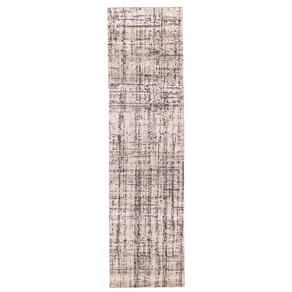 ECARPETGALLERY Hand-knotted Legacy Beige, Charcoal Silk, Wool Rug - 2'6 x 10'3