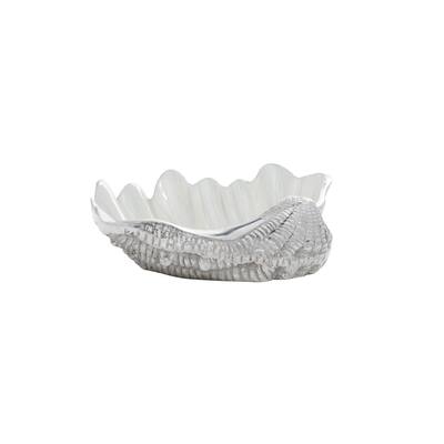 Aluminum Metal Shell Shell Serving Bowl with Enamel Interior - White - Roche River Decor - 9"W x 12"L x 3"H