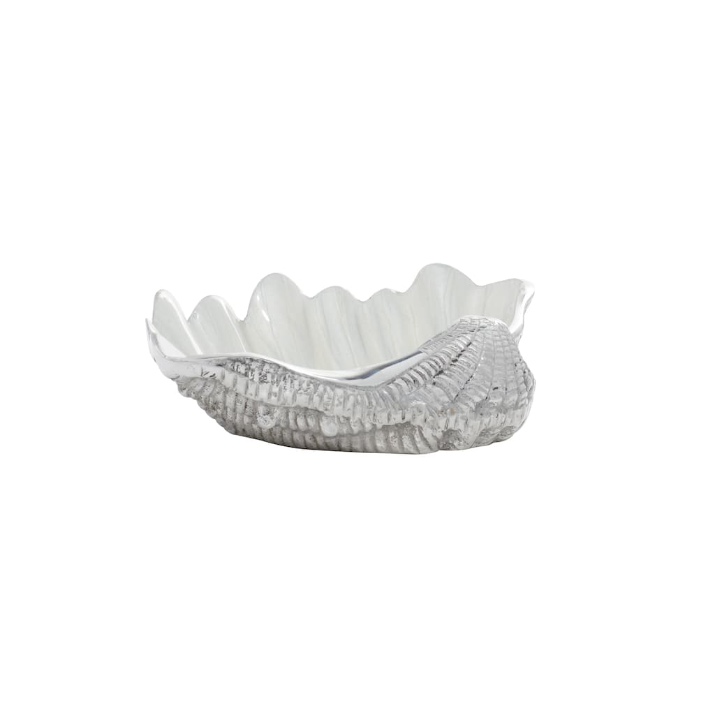 Aluminum Metal Shell Shell Serving Bowl with Enamel Interior - White - Roche River Decor - 9"W x 12"L x 3"H
