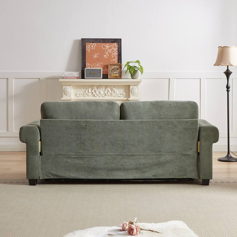 83.8" 2-in-1 Polyester 3-seater Nailheads Convertible Pullout Sofa Bed with Folding Mattress for Living Room