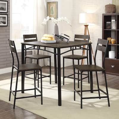 Black Metal Frame Counter Height Dining 5pc Set Wooden Set Table Top Counter Height Dining Table 4x High Chairs Dining R