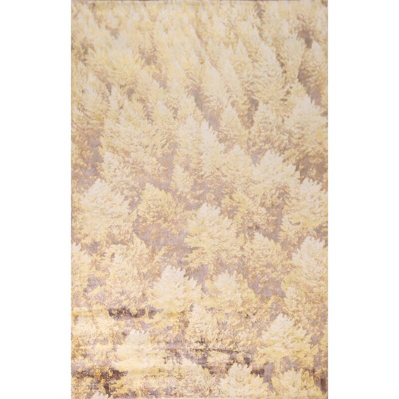 Yellow Abstract Oriental Area Rug Hand-Knotted Wool Carpet - 5'11"x 9'0"