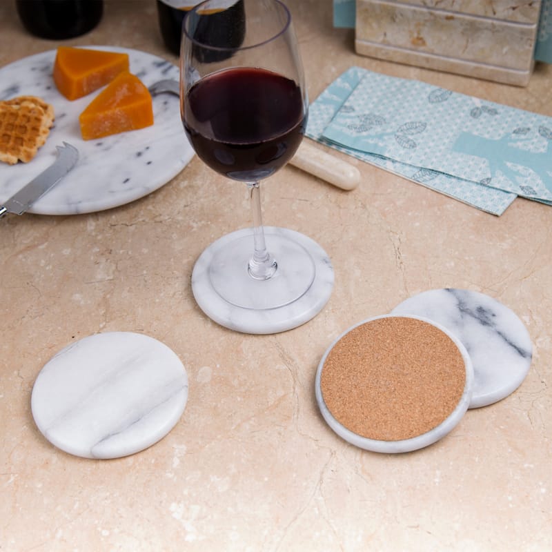 Creative Home White Marble Round Coaster Set (Set of 4)