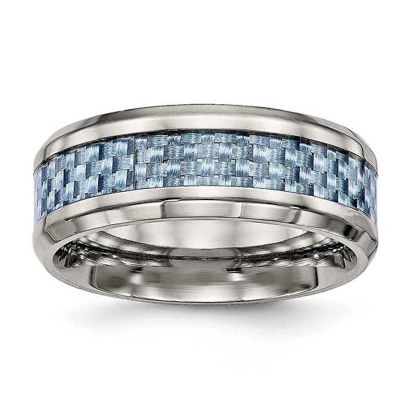 Titanium Polished Blue Carbon Fiber Inlay Ring (8 mm)