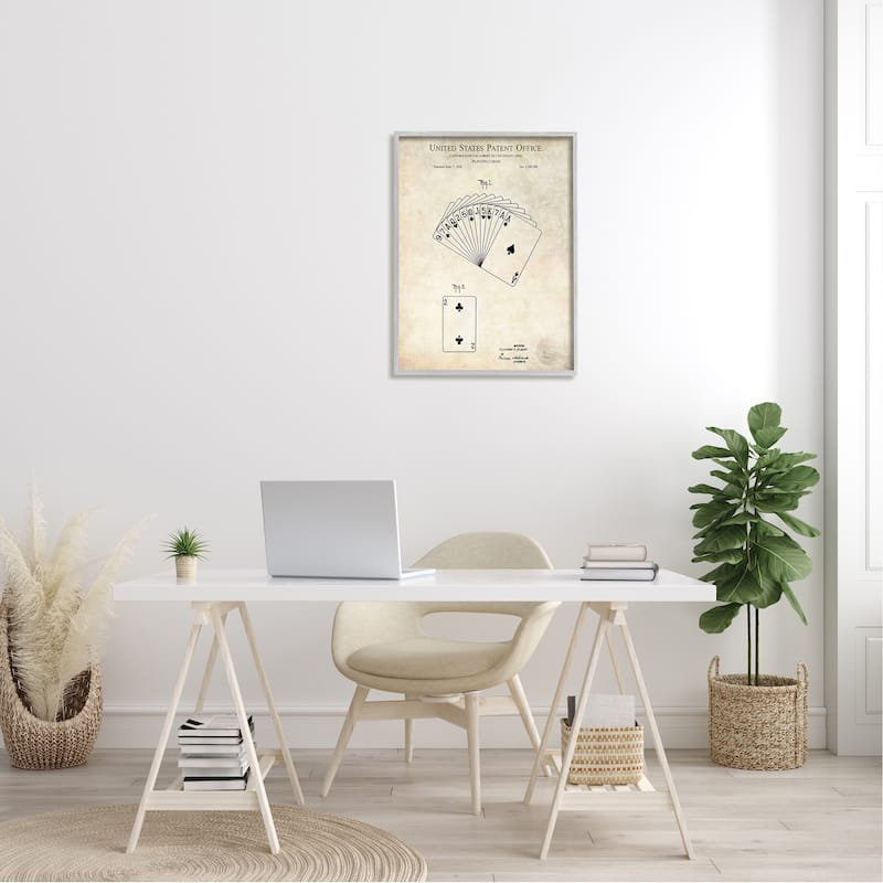 Stupell Vintage Playing Cards Patent Diagram Blueprint Text Framed Wall Art - Beige