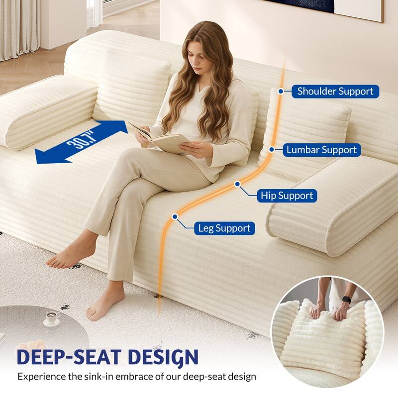 78.7-Inch Convertible Sofa Bed, 2-in-1 Frameless 3-Seater Couch with Plush Corduroy Fabric for Small Spaces