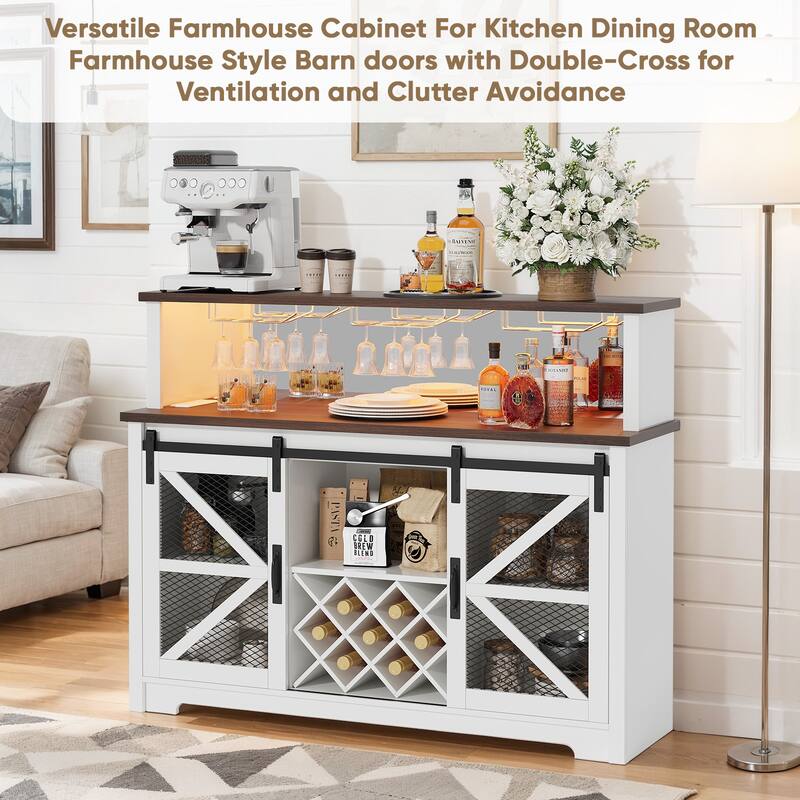 55" Kitchen Storage Buffet Cabinet Sliding Barn Door Pantry for Dining Room