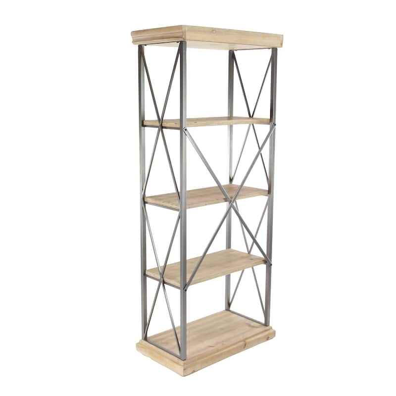 Wood 5 Shelves Shelving Unit - Brown - Roche River Decor - 17"W x 30"L x 72"H