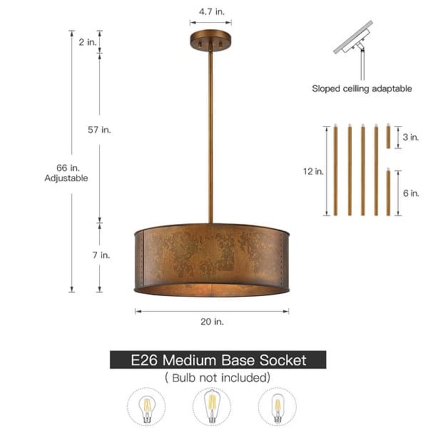 dimension image slide 0 of 2, Artisan Antique Bronze Metal Drum Chandelier