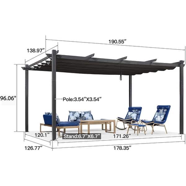 dimension image slide 16 of 21, PURPLE LEAF Gazebo Outdoor Retractable Modern Large Size Pergola w Lights