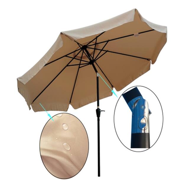 10ft Patio Umbrella Market Table Round Umbrella with Crank and Push Button Tilt - Tan
